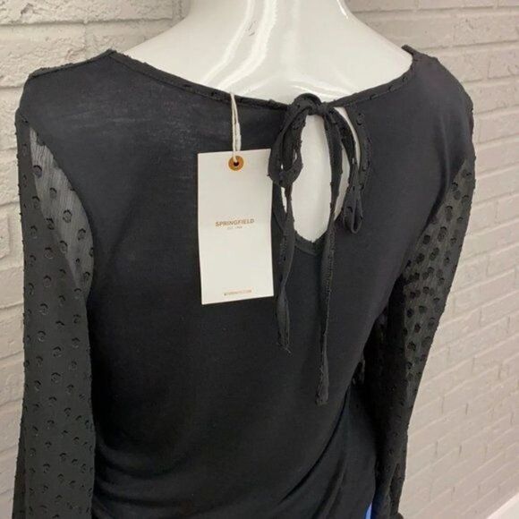 Springfield Black Sheer Long Sleeve Blouse Size S NWT - Picture 5 of 11